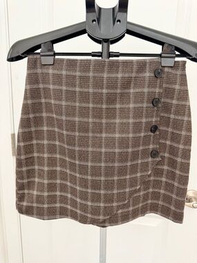 Emory Park | Plaid Button-Accent Brown Mini Skirt